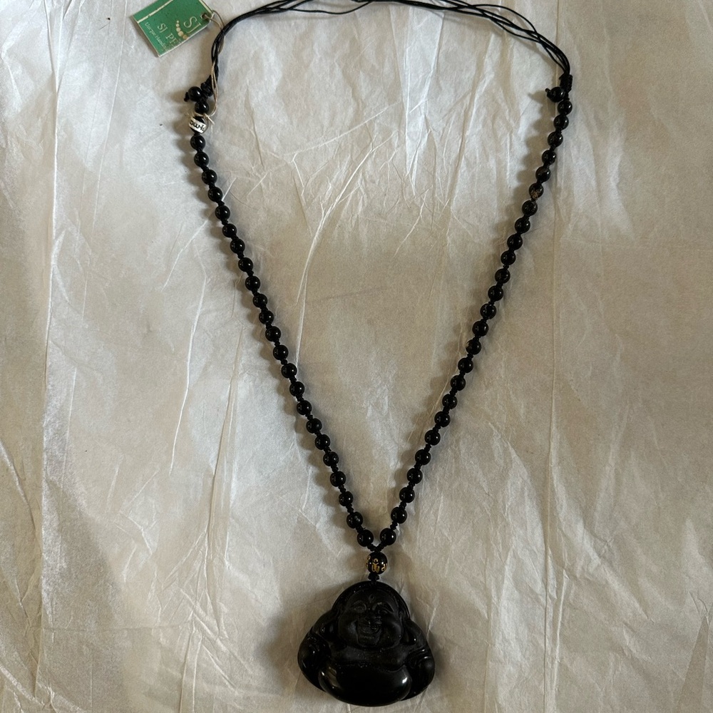 SJ PEARL Obsidian Buddha Pendant Necklace